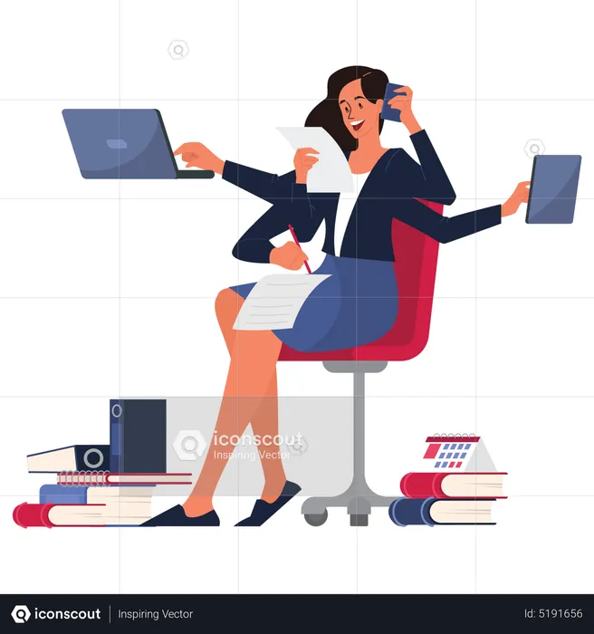 Business woman doing multitasking  Illustration