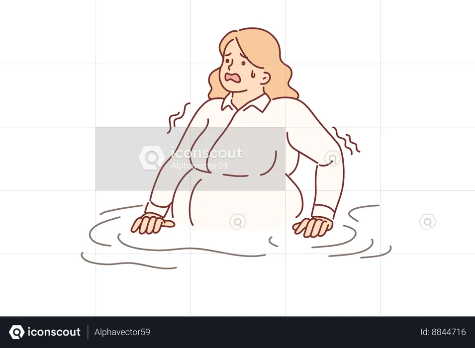 Business woman drowning in water needs help  Illustration