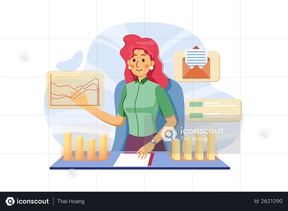 Business woman gathering financial data  Illustration