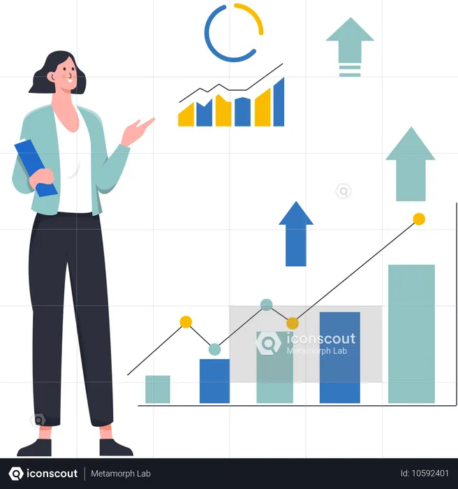 Business woman giving growth presentation  Illustration