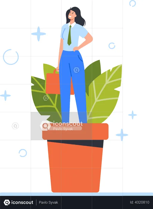 Business Woman Grow in Pot  Illustration