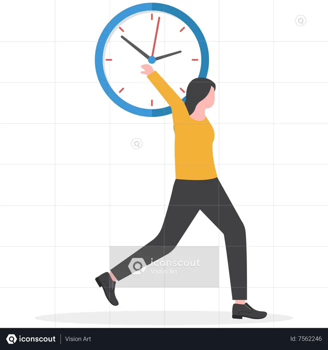 Business Woman hold a clock overhead  Illustration