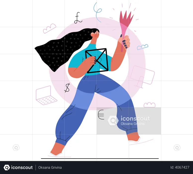 Business woman holding box  Illustration