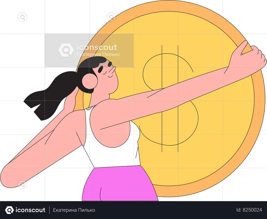Business woman holding coin  Illustration
