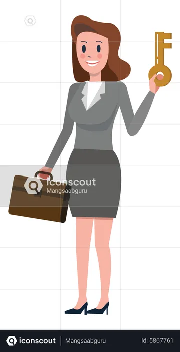 Business woman holding key and suitcase  Illustration