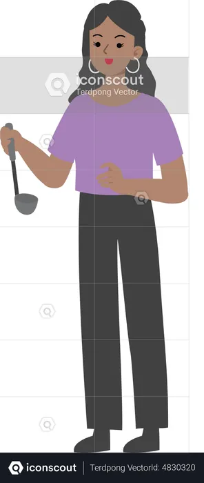 Business woman holding ladle  Illustration