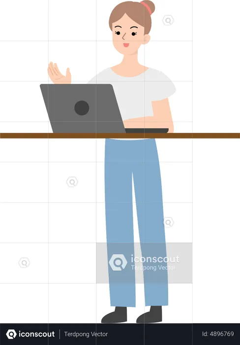 Business Woman Holding Laptop  Illustration