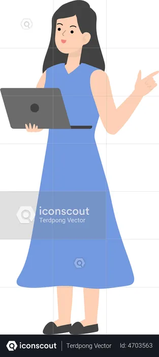 Business Woman Holding Laptop  Illustration