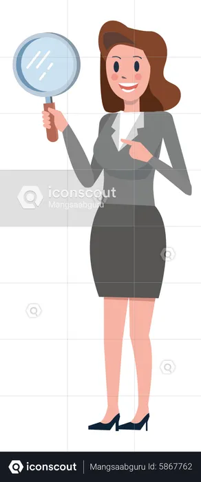 Business woman holding magnifier glass  Illustration