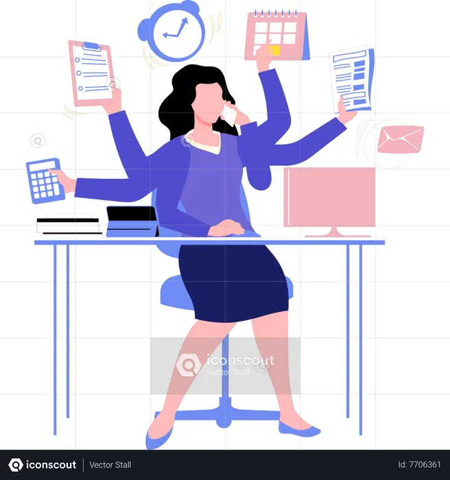 Business woman is doing many things  Illustration