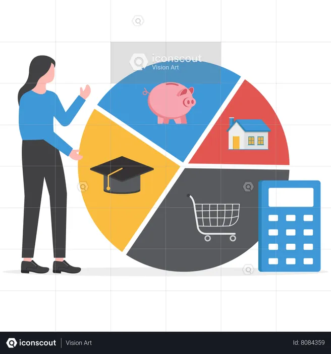 Business woman is planning family budget  Illustration