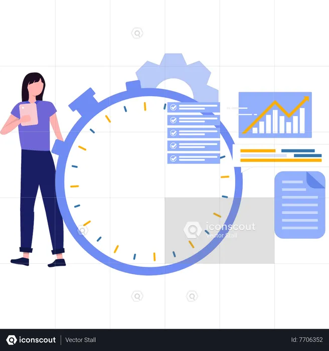 Business woman is working on time  Illustration