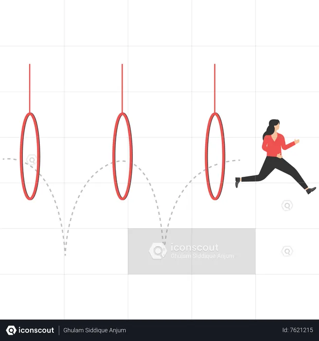Business woman jumping through hoops  Illustration