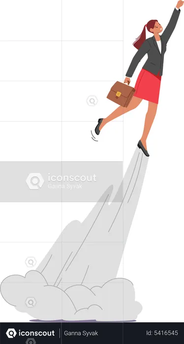 Business Woman Manager Take Off in Sky  Illustration