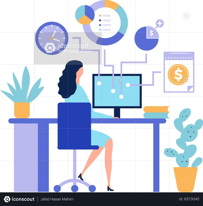 Business woman Organizing work processes  Illustration