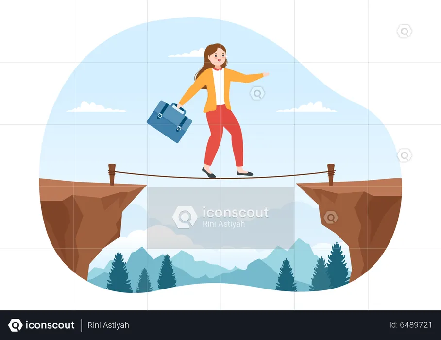 Business woman Overcoming Obstacle  Illustration