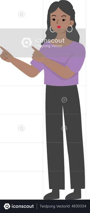 Business woman pointing both hands in left side  Illustration