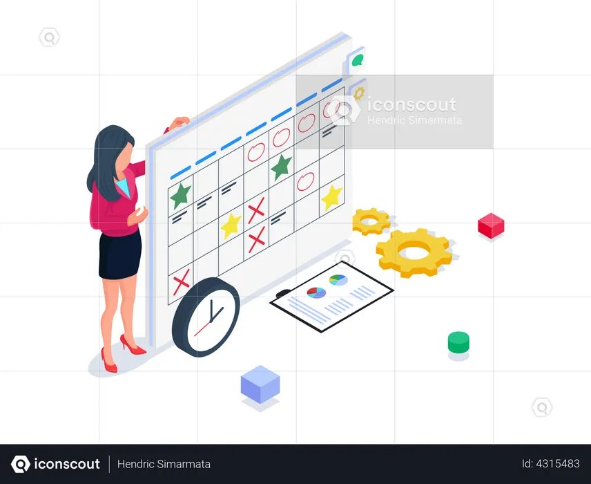 Business woman present schedule at the calendar  Illustration