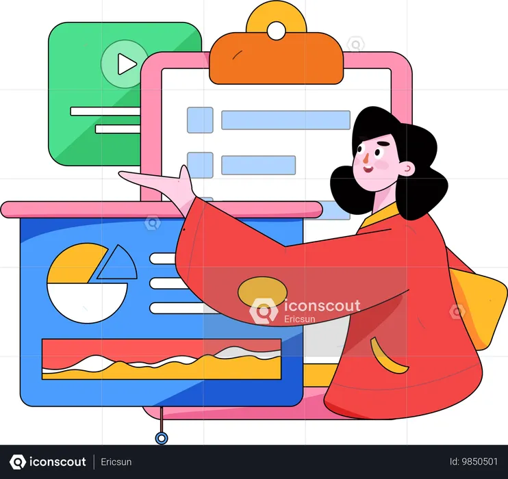 Business woman presenting analytics chart  Illustration