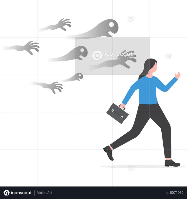 Business woman running away from ghost  Illustration