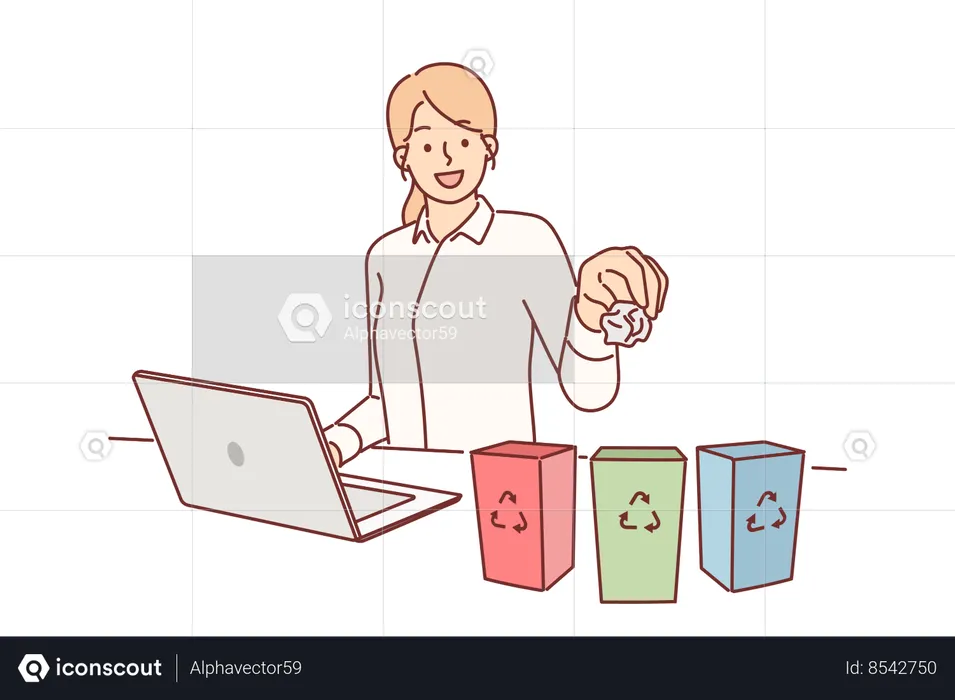 Business woman separates trash for recycling  Illustration