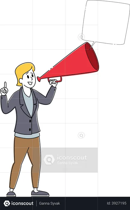 Business Woman Shout to Megaphone with Speech Bubble  Illustration