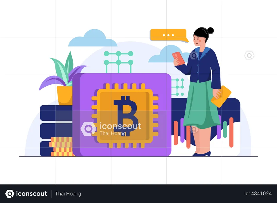 Business woman using Blockchain platform  Illustration