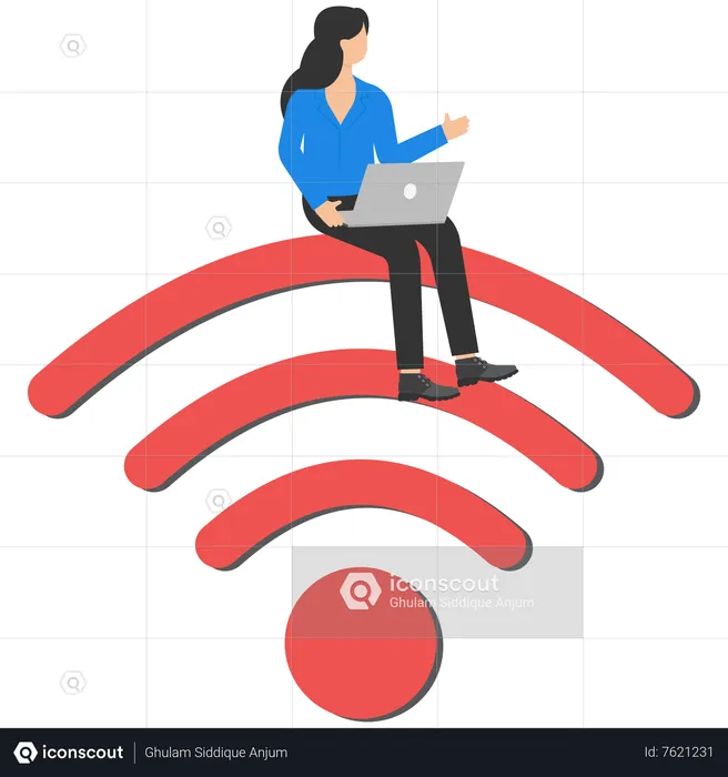 Business woman using laptop with internet support  Illustration
