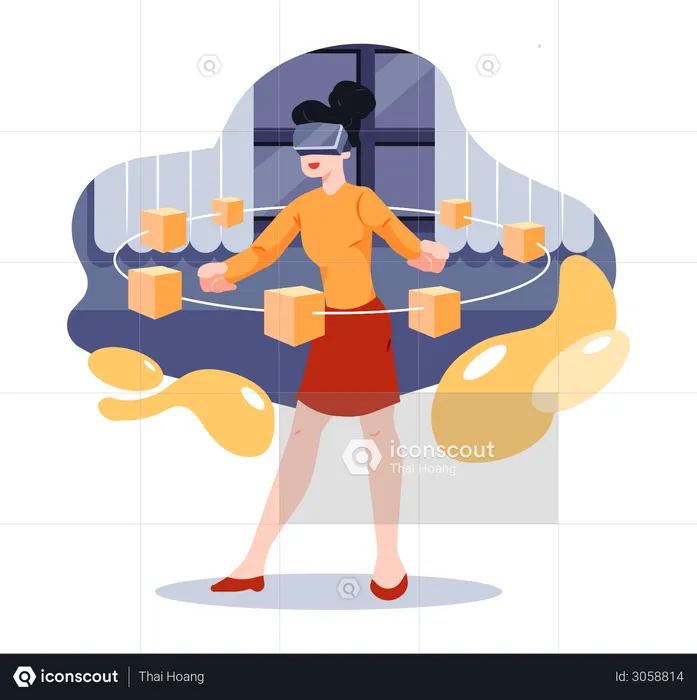 Business woman using VR glasses for analysis  Illustration