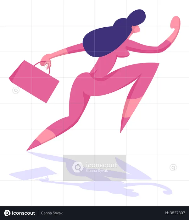 Business Woman with Briefcase Running into Open Door Entrance or Exit  Illustration