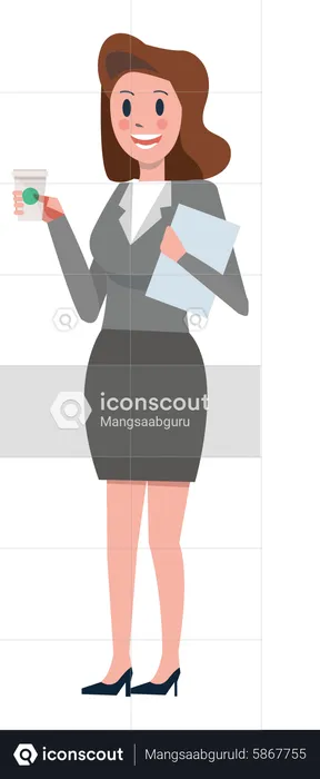 Business woman with coffee and document  Illustration