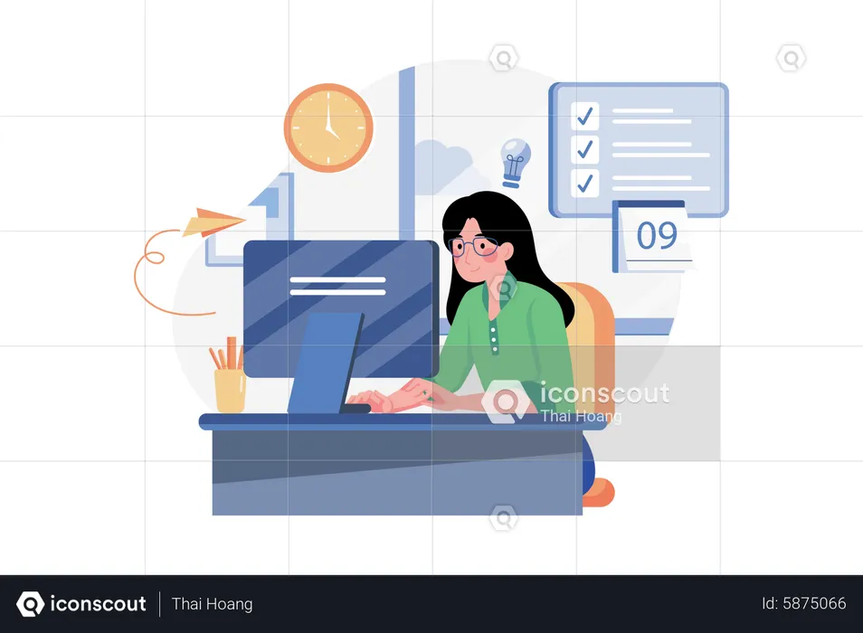 Business woman with High Productivity  Illustration