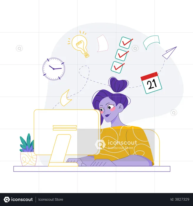 Business woman with High Productivity  Illustration