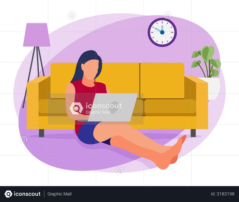 Business woman working from home on laptop  Illustration