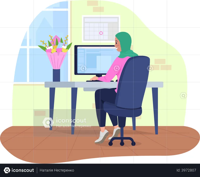 Business Woman Working In Office  Illustration