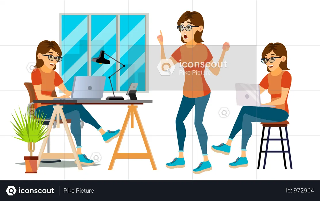 Business Woman Working In Office  Illustration