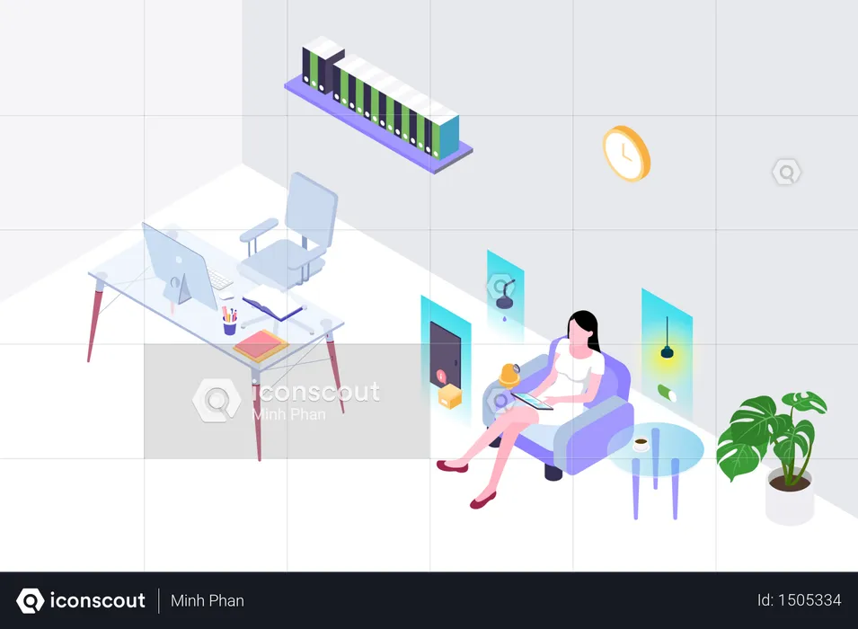 Business woman working in smart office  Illustration