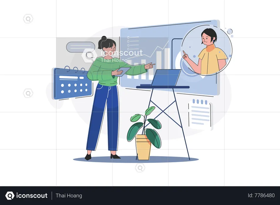 Business Woman Working On Business Presentation  Illustration