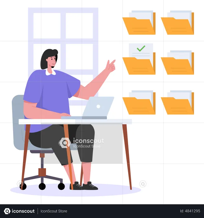 Business woman working on file management  Illustration