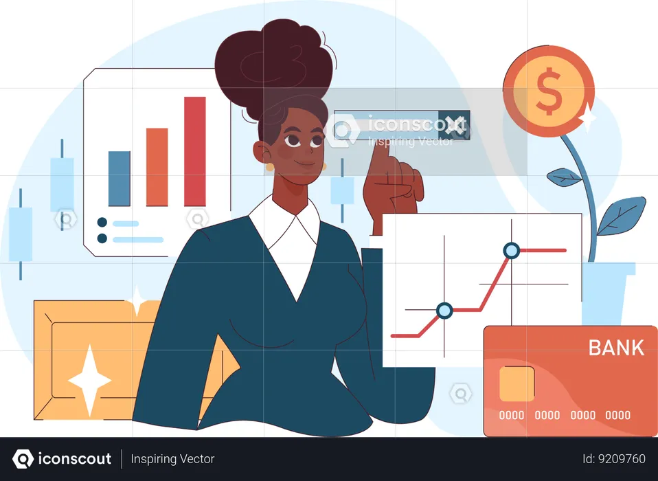 Business woman working on financial analysis  Illustration