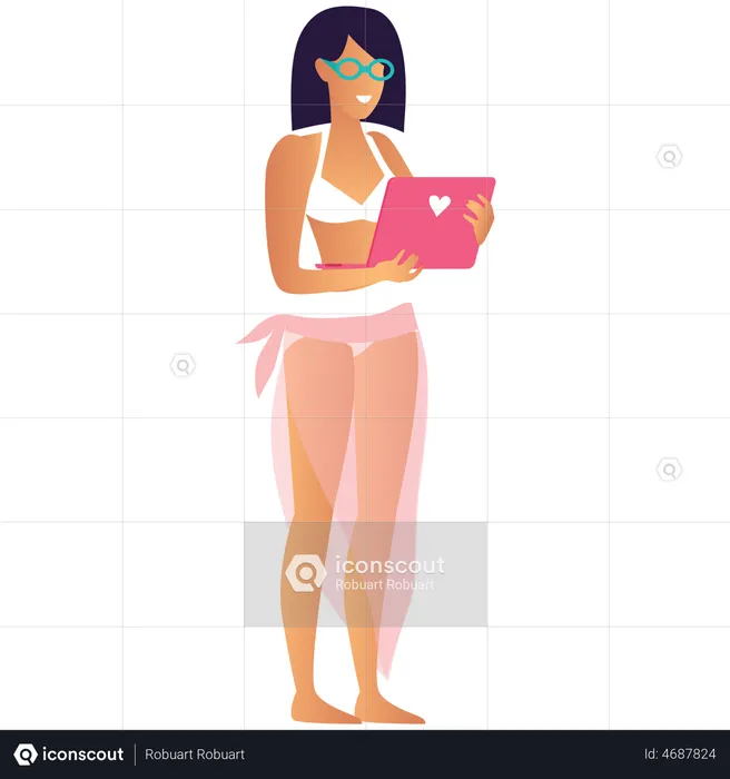 Business woman working on laptop  Illustration