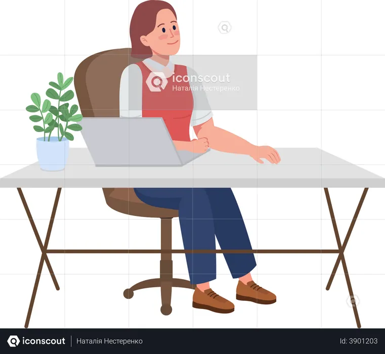 Business woman working on laptop  Illustration