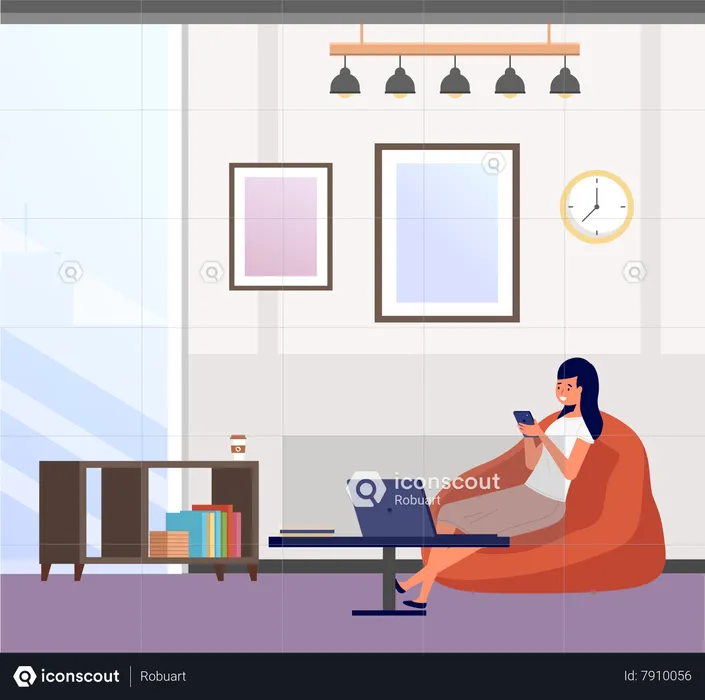 Business woman working on laptop in office  Illustration