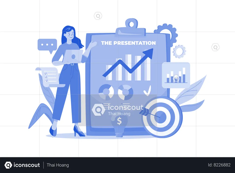 Business woman working on business presentation  Illustration