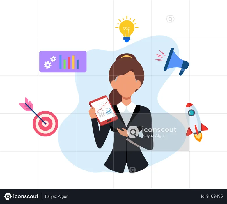 Business Woman Working On Sales Growth  Illustration