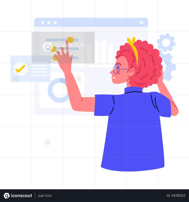 Business woman working on web data management  Illustration