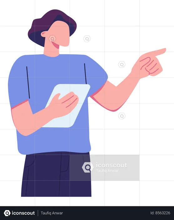 Business worker holding tablet and pointing something  Illustration