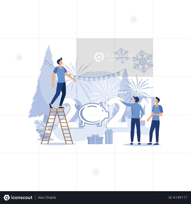 Business workers celebrate Christmas and New Year  Illustration