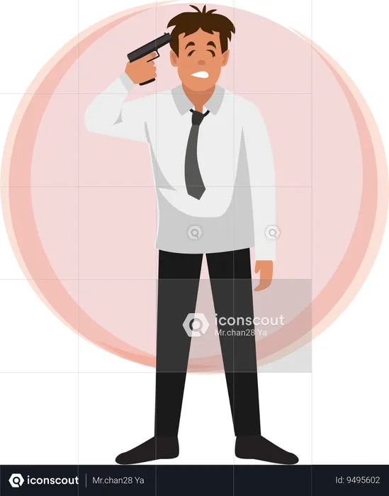 Businessman about to kill himself with firearm  Illustration