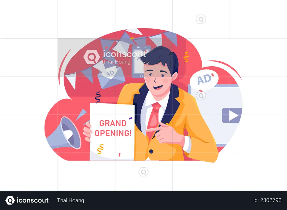 Businessman about to launch his new business  Illustration